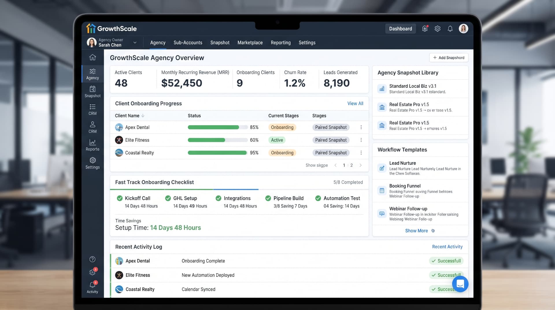 Agency Onboarding Snapshot — GoHighLevel dashboard