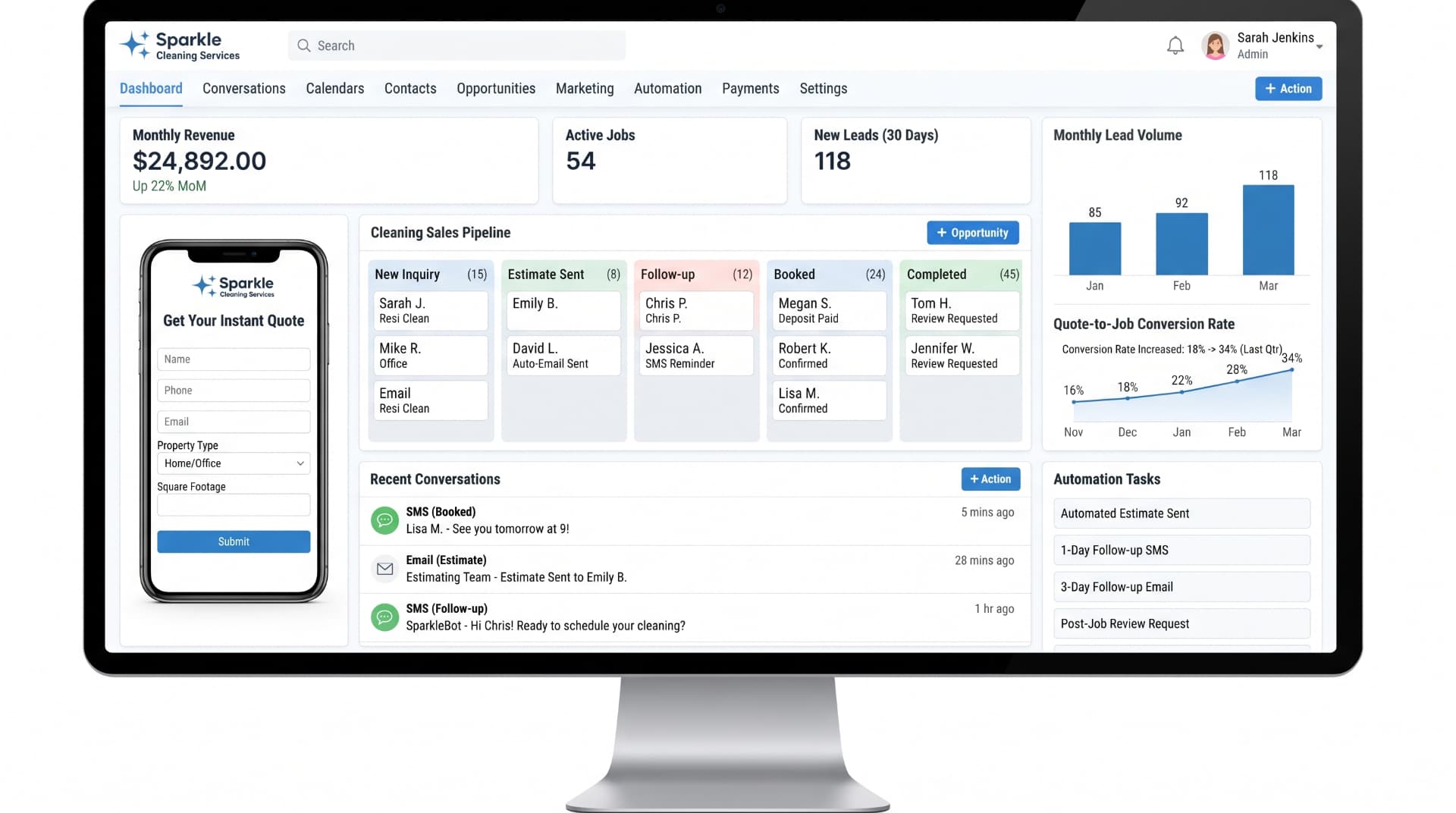 Cleaning Business CRM — GoHighLevel dashboard